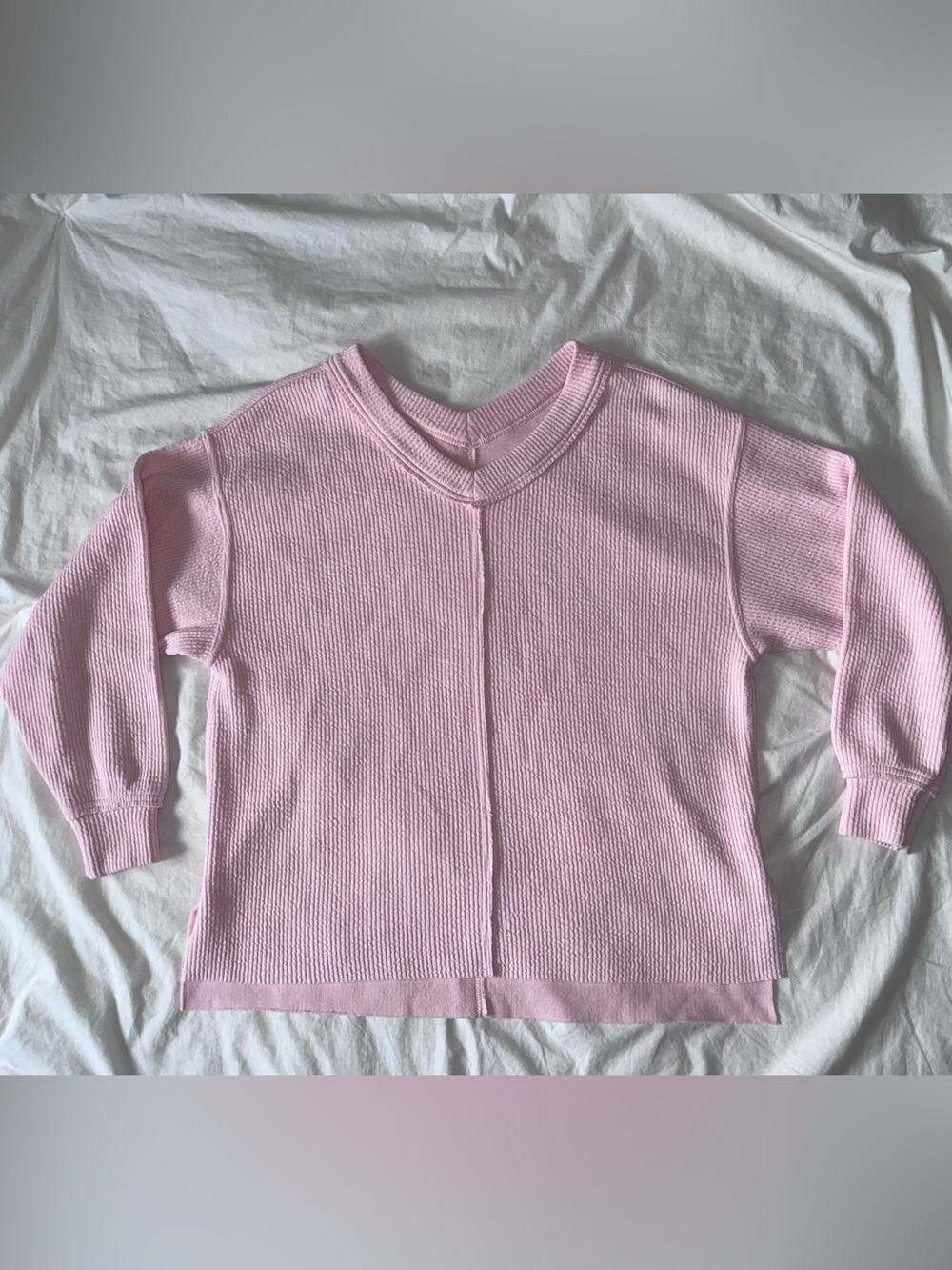Aerie Pink Oversized Waffle Knit V-Neck Pullover Sweater XS - Picture 5 of 13